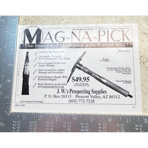 Mag Na Pick Print Ad Vintage 90s Gold JW Prospecting Supplies Prescott Valley AZ - Picture 2 of 6
